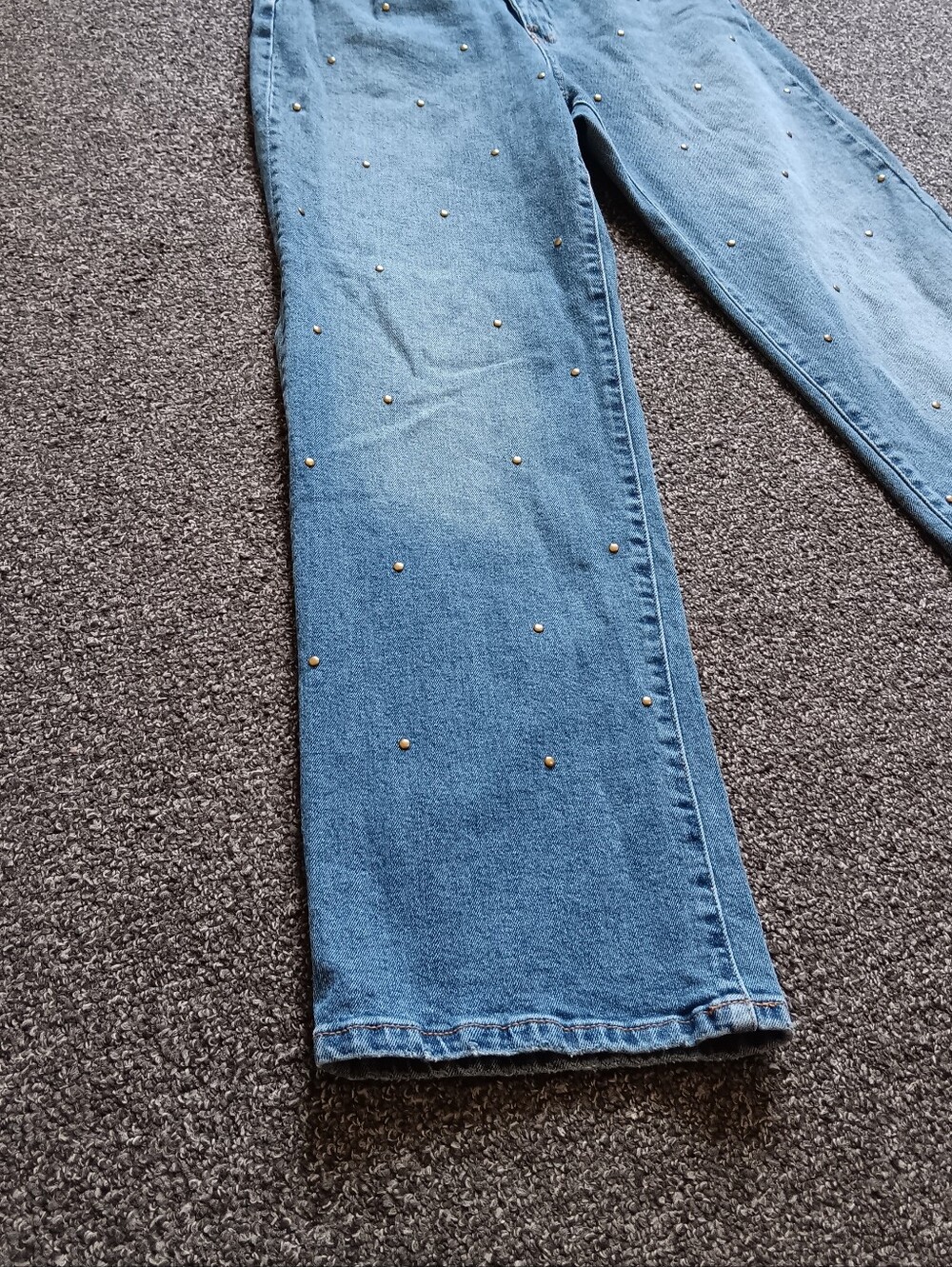 Jessica Simpson Zinnia Wide Leg Boyfriend  Blue Studded Denim Jeans Womens 4 - Picture 2 of 13